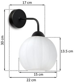 Nástenné svietidlo Costa, 1x biele sklenené tienidlo, b