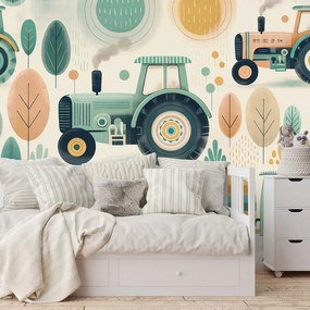 Samolepiaca tapeta detské traktory v pastelových farbách