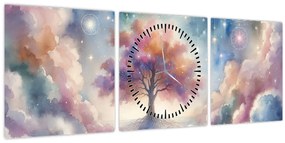 Obraz – Strom života v oblakoch (s hodinami) (90x30 cm)
