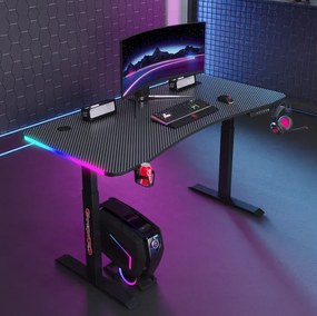 Elektrický výškovo nastaviteľný stôl 140 cm – čierny s LED podsvietením