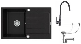Mexen Bruno - drez granitový 79,5x49,5cm + batéria Flex, 1-komorový, čierna, 6513791010-77-Flex