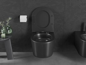 Mexen Sofia, závesná WC misa 490x360x355 mm, Rimless Tornádo + WC sedadlo z duroplastu, čierna matná, 30541085T