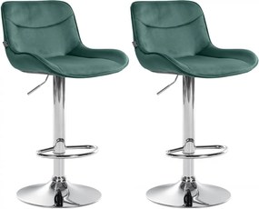 Design-Shop 2x Barová stolička Vonore - zamat, chróm rám - Zelená