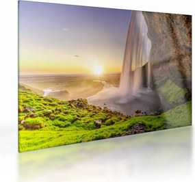 Sklenený obraz - Seljalandsfoss spoza vnútra jaskyne (70x50 cm)
