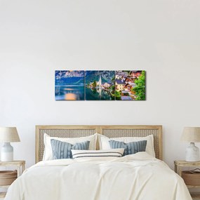 Obraz - Alpská dedina (s hodinami) (90x30 cm)