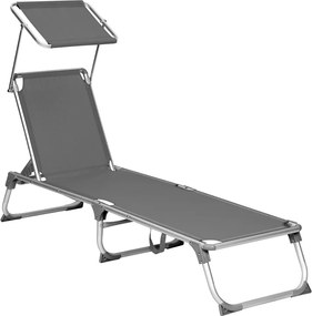 Záhradné lehátko MALIBU s nastaviteľnou clonou, 193x55x31cm, šedá SongmicsHome