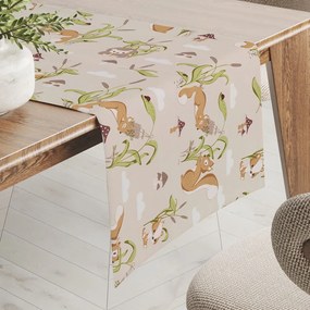 Biante Detský bavlnený behúň na stôl Sandra SA-695 Veveričky a ježkovia na svetlo béžovom 20x140 cm
