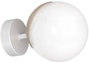 Nástenné svietidlo Sfera, 1x biele sklenené tienidlo, w/drevo