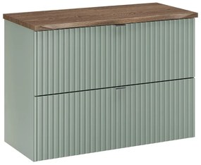 Závěsná skříňka pod umyvadlo Line Reed Green s deskou 80 cm zelená/dub casella