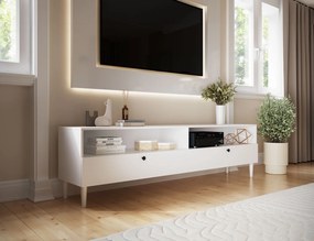TV stolík s policou a skrinkami DULLUM 200x58cm, biely