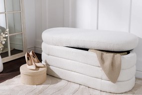 Dizajnová lavica s úložným priestorom CREAMY BOUCLÉ 115 cm – elegantný odkladací box