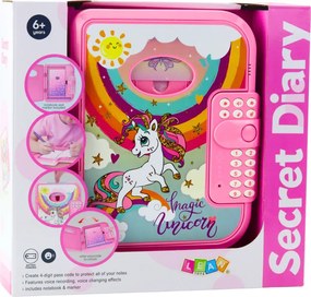LEAN Toys Denník Zápisník Kód Jednorožec Nahrávanie hlasu Kvízové melódie Ružová