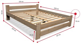 Posteľ z masívu STUDENT + rošt ZADARMO + penový matrac DE LUX 14 cm, 120x200cm, prírodný/nelak