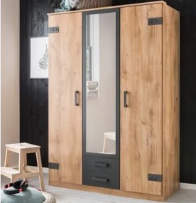 Šatníková skriňa so zrkadlom Cork, 135 cm, doskový dub/grafit%