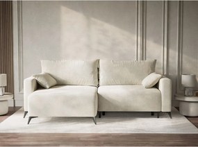 Krémovobiela ženilková rozkladacia/s úložným priestorom rohová pohovka (ľavý roh/s leňoškou) Leon – Maison de Rêve