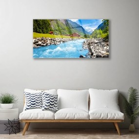 Skleneny obraz Hory rieka príroda 125x50 cm