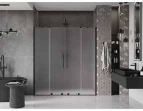 Mexen Velar Duo, posuvné sprchové dvere do otvoru 180 cm, 8mm sklo námraza, čierna matná, 871-180-000-32-70