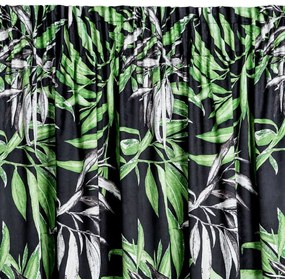 Moderný čierny zamatový záves na riasiacu pásku so zelenými vetvičkami PIERRE CARDIN 140 x 270 cm