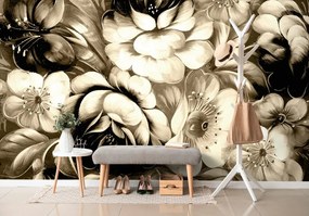 Samolepiaca tapeta sépiové kvety v impresionistickom štýle