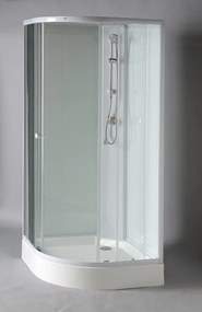 Aqualine AIGO, štvrťkruhový sprchový box, zástena 900x900x2040mm, biely profil, číre sklo, YB93