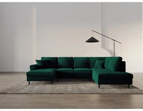 Zelená zamatová rozkladacia/s úložným priestorom rohová pohovka (pravý roh/do "U") Kyoto – Cosmopolitan Design