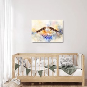 Sklenený obraz - Lapač snov s pierkami (70x50 cm)