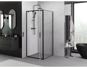 Mexen Exo, sprchovací kút s krídlovými dverami 100 x 100 cm, 6mm číre sklo, čierny profil, 8182-100-100-70-00