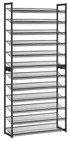 Stohovateľný regál na topánky IDA, 12 políc, 92,5x31x223cm, čierna Jurhan