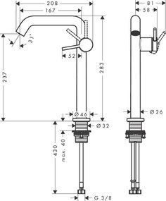 Hansgrohe Tecturis S, páková batéria pre umývadlovú misu 240 Fine CoolStart EcoSmart+ s odtokovou súpravou, kartáčovaný bronz, HAN-73370140