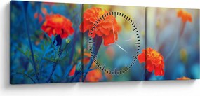 Obraz - Oranžové kvety (s hodinami) (90x30 cm)