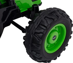 Ramiz Detský traktor na batérie Zelený + pohyblivé rameno s lyžicou + diaľkové ovládanie + pomalý štart + FM rádio + LED