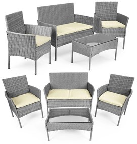 Set záhradného nábytku z technoratanu, lavica, stôl, stoličky, sivá, MultiGarden