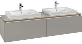VILLEROY &amp; BOCH Legato závesná skrinka pod dve umývadlá, 2 zásuvky, 1600 x 500 x 380 mm, Soft Grey, B69200VK