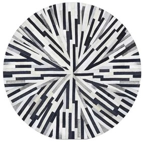 Tempo Kondela Luxusný kožený koberec, čierna/béžová/biela, patchwork, 200x200, KOŽA TYP 8