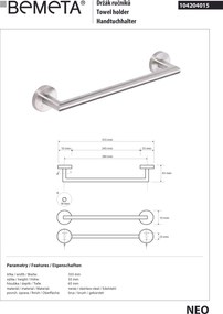 Bemeta Design NEO: Držiak uterákov, 300 mm - 104204015
