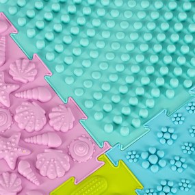 KIK Montessori smyslová podložka pro děti, 8 dílů, 6 textur, pastelové barvy