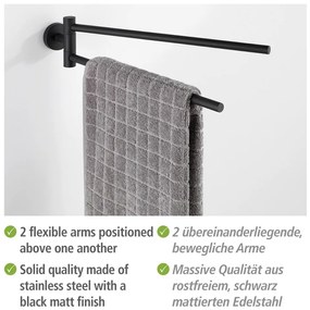 Matne čierny samodržiaci držiak na uteráky z nehrdzavejúcej ocele Bosio – Wenko