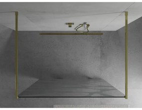 Mexen Kioto, priechodná sprchová zástena 100 x 200 cm, 8mm sklo číre/biely vzor, 2x zlatá stabilizačná rozpera, 800-100-002-50-97