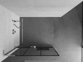 Mexen Kioto+ L, sprchová zástena Walk-In s poličkou a vešiakom 110 x 200 cm, 8mm číre sklo čierny vzor, chrómový profil, 800-110-123-01-77
