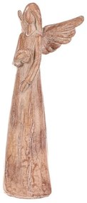 Polyresinový Anjel so srdcom 24 cm, imitácia dreva