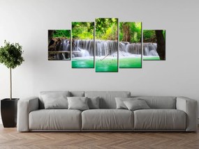 Gario Obraz s hodinami Thajsko a vodopád v Kanjanaburi - 5 dielny Rozmery: 150 x 70 cm
