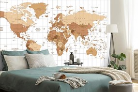 Samolepiaca tapeta béžová mapa sveta na svetlom pozadí