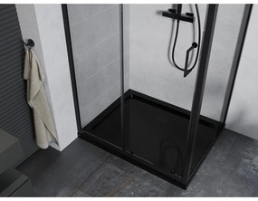 Mexen Apia, sprchový kút s posuvnými dverami 100 (dvere) x 90 (stena) cm, 6mm číre sklo, čierny profil + čierna sprchová vanička s čiernym sifónom, 840-100-090-70-00-4070B