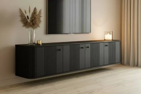 Závesná TV skrinka Vesper 4D 187 cm - čierna / čierne úchytky