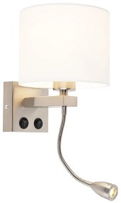 Moderná nástenná lampa oceľ s bielym tienidlom - Brescia