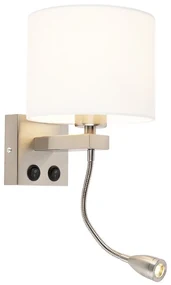 Moderná nástenná lampa oceľ s bielym tienidlom - Brescia