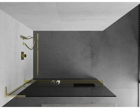 Mexen Kioto+ L, sprchová zástena Walk-In s poličkou a vešiakom 70 x 200 cm, 8mm šedé sklo, zlatý lesklý profil,800-070-123-50-40