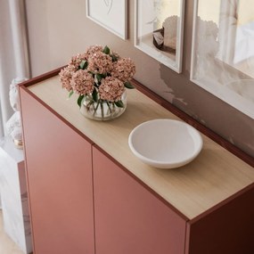 VYSOKÁ KOMODA LUCCA CERAMIC RED / DUB LINEA 97 cm