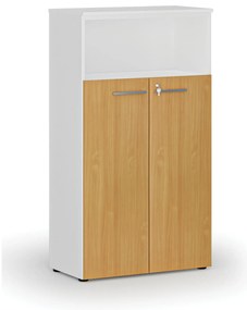 Kombinovaná kancelárska skriňa PRIMO WHITE, dvere na 3 poschodia, 800 x 420 x 1434 mm, biela/buk