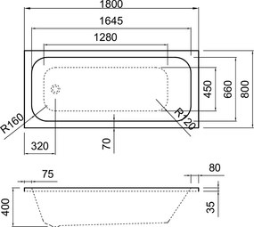 Erga Pureline-O, vaňa 1800x800x400 mm bez nožičiek, biela lesklá, ERG-V07-PURELINE-O-180x080-WH